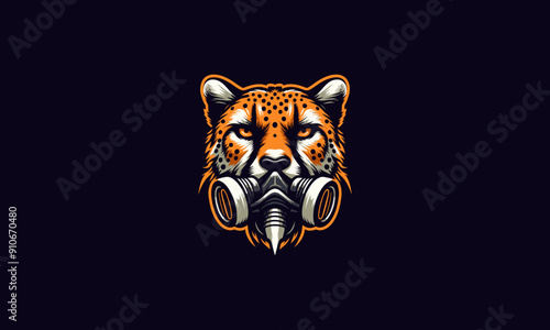 head cheetah wearing respirator vector logo design photo