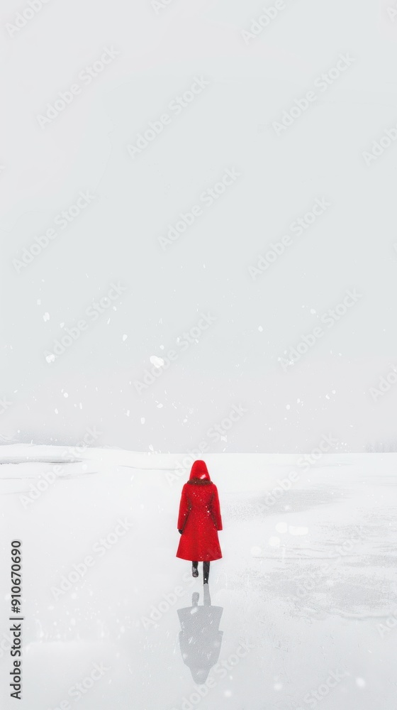 Silhouette of person with red clothes walking in the middle of the snow conceptual image, minimalist, beautiful Silhouette of person with red clothes walking in the middle of the snow conceptual image, minimalist, beautiful