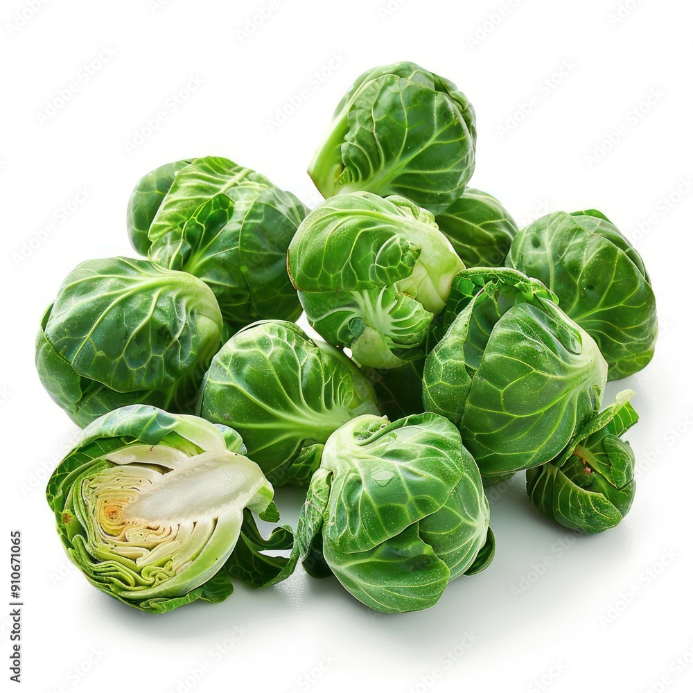 Fototapeta premium Close up of green brussel sprouts on a white background