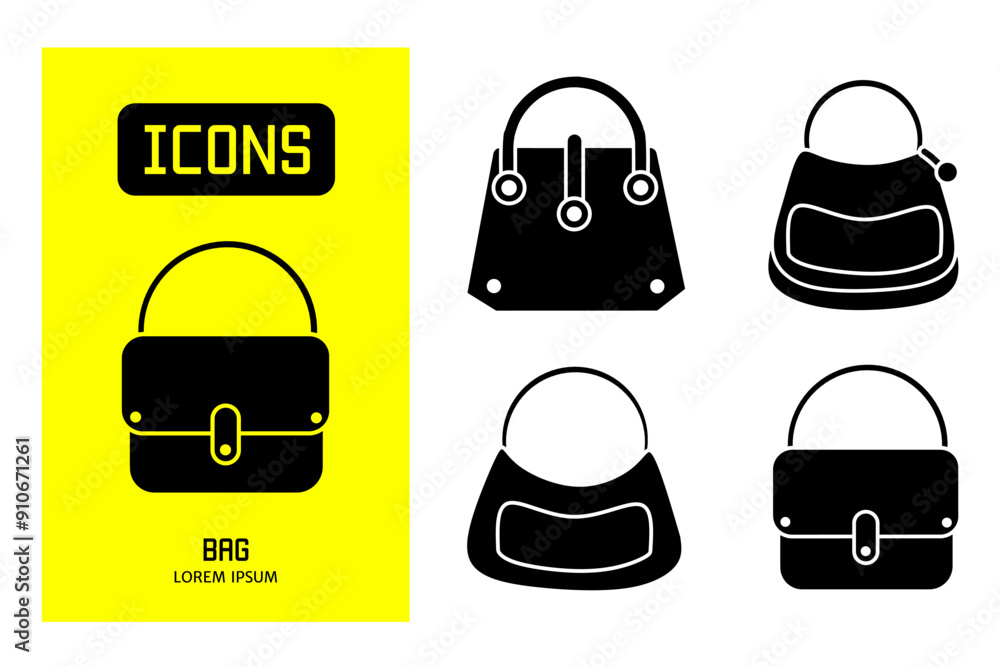 Set of flat icons of bag. Vector design for business and stock.