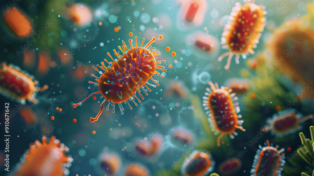 close up bacteria and cells and viruses under microscope close up bacteria and cells and viruses under microscope