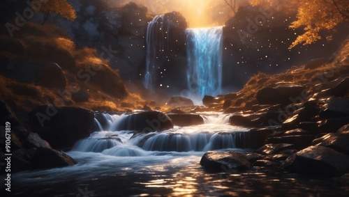 A Cinematic Magic Waterfall at Golden Hour