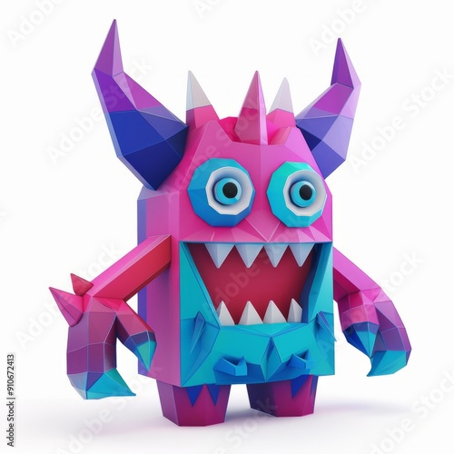 3D Render, Low Poly style of Mythical Toy Block Monster, on isolated white background, Generative AI photo