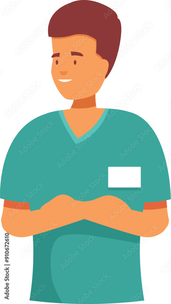 Friendly and approachable male nurse is smiling with his arms crossed, conveying a sense of professionalism and approachability Friendly and approachable male nurse is smiling with his arms crossed, conveying a sense of professionalism and approachability