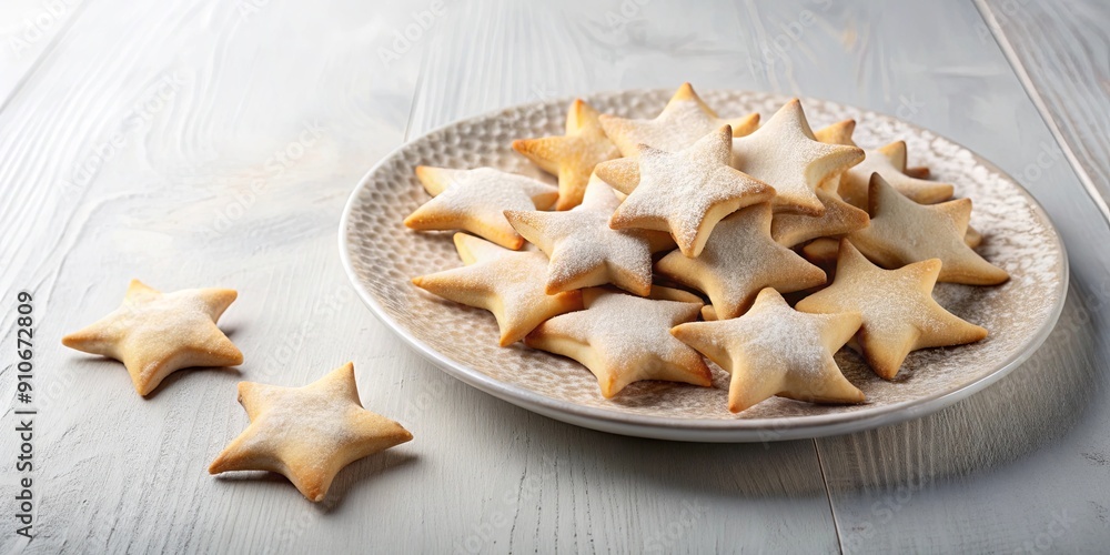 Plate of vanilla crescent cookies on star-shaped plate, vanilla, crescent, cookies, dessert, baked, sweet, treats, star Plate of vanilla crescent cookies on star-shaped plate, vanilla, crescent, cookies, dessert, baked, sweet, treats, star