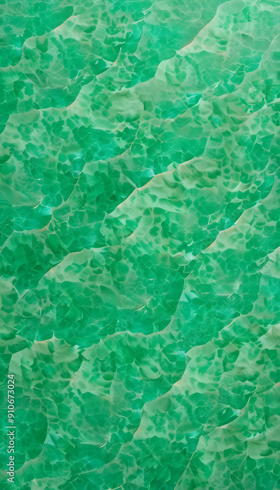 An abstract pattern of green waves resembling water surface, with a textured appearance a vibrant green color with a marbled effect, resembling jade. The light creates movement in the design. An abstract pattern of green waves resembling water surface, with a textured appearance a vibrant green color with a marbled effect, resembling jade. The light creates movement in the design.