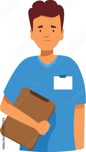 Male nurse holding a clipboard is ready to visit patients in a modern hospital