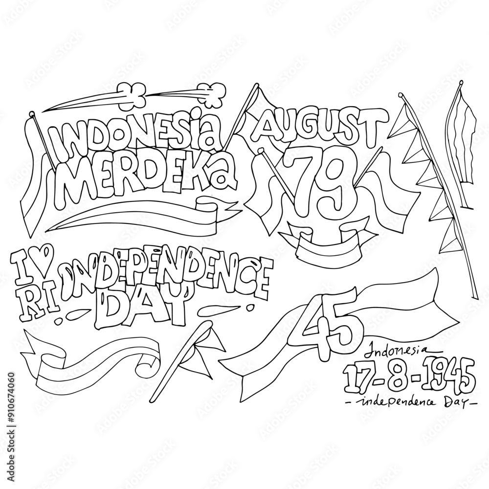 Fototapeta premium Indonesia Independence Day, doodle vector