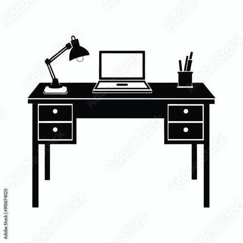 office desk vector silhouette icon for design
