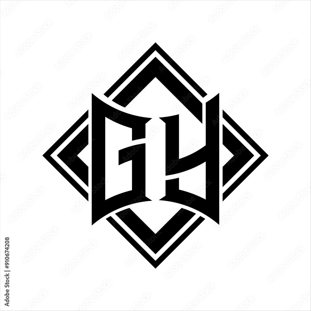 GY Letter logo with abstract shield shape with square black outline on white background design GY Letter logo with abstract shield shape with square black outline on white background design