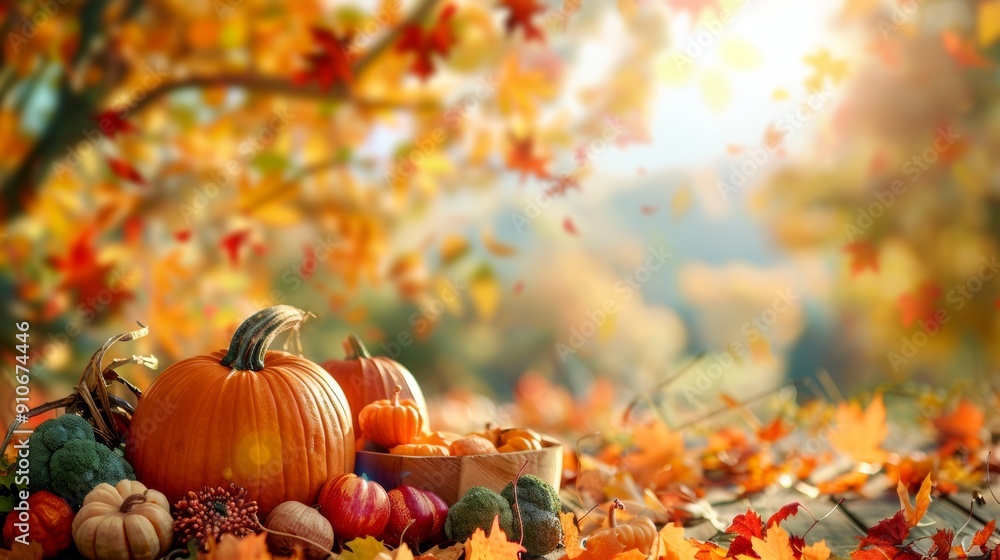 Autumn harvest with a park background in Thanksgiving atmosphere Autumn harvest with a park background in Thanksgiving atmosphere