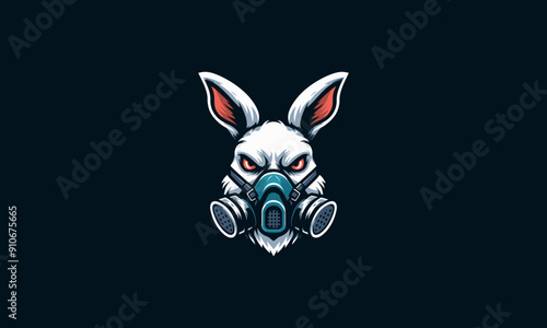 head rabbit angry wearing respirator vector flat design photo