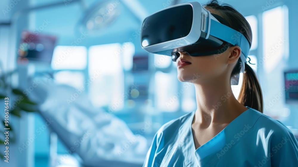 Healthcare Worker Using VR Headset in Hospital Healthcare Worker Using VR Headset in Hospital