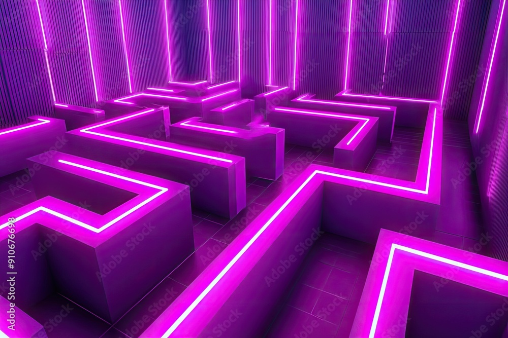 An abstract maze with vibrant purple neon lights, creating a captivating and futuristic atmosphere for digital art. An abstract maze with vibrant purple neon lights, creating a captivating and futuristic atmosphere for digital art.