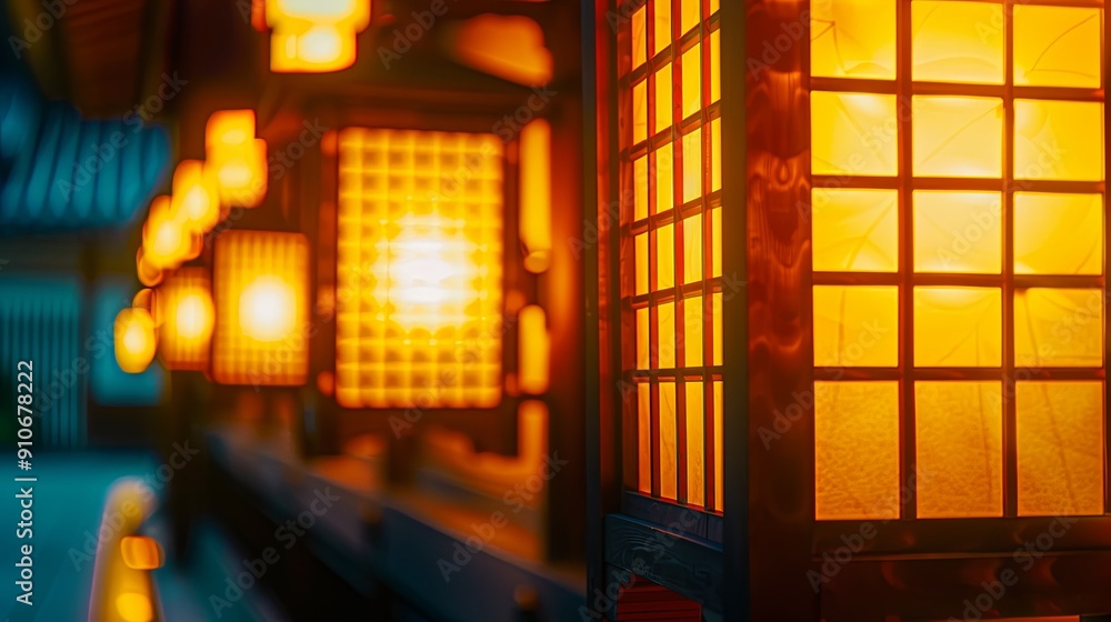 Closeup of a glowing, traditional Japanese lantern. Closeup of a glowing, traditional Japanese lantern.