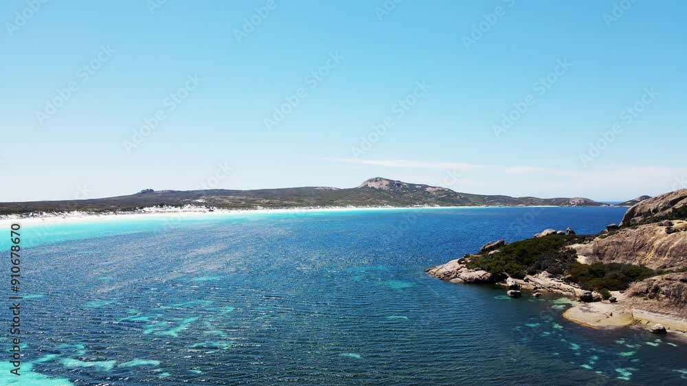 Aerial view of the white beach and crystal clear turquoise waters of Lucky Bay. Esperance WA. Aerial view of the white beach and crystal clear turquoise waters of Lucky Bay. Esperance WA.