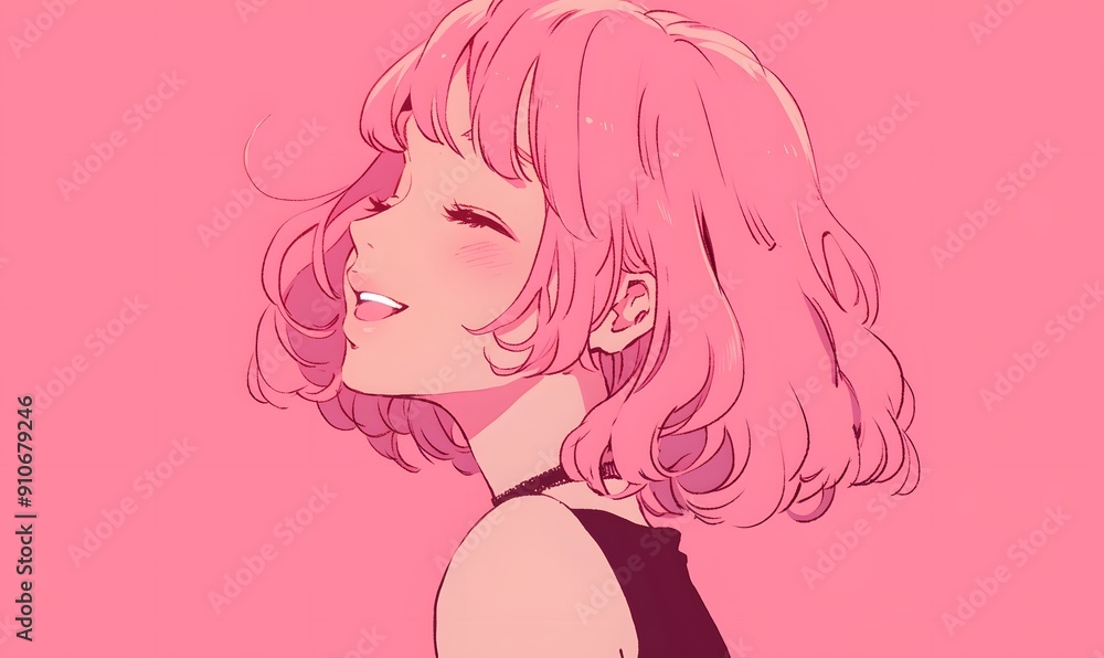 anime style, Happy pink-haired, stylish young woman, Generative AI anime style, Happy pink-haired, stylish young woman, Generative AI