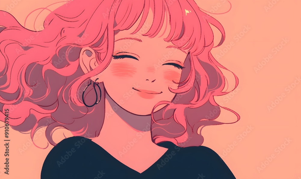 anime style, Happy pink-haired, stylish young woman, Generative AI anime style, Happy pink-haired, stylish young woman, Generative AI