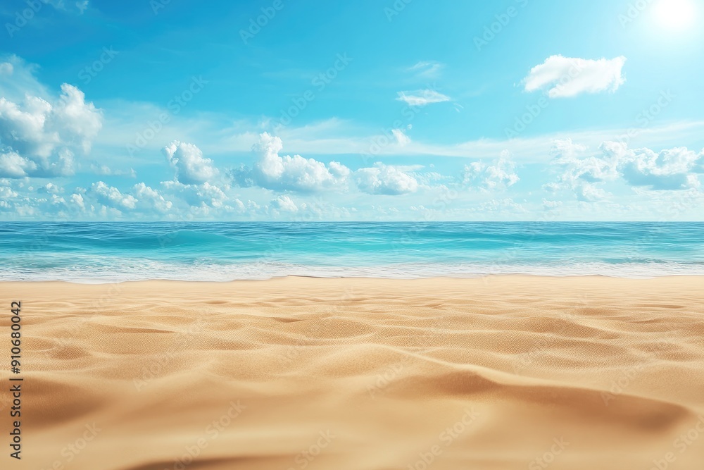 Sandy Beach with Blue Ocean and Sky