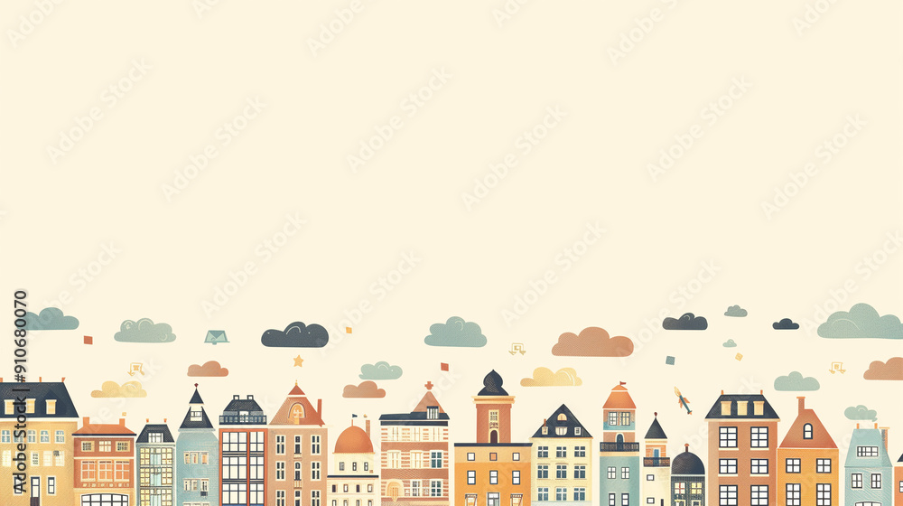 Colorful European Style Houses with Clouds. Colorful European Style Houses with Clouds.