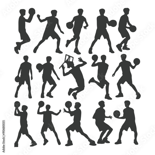Vector set of silhouettes of basketball players, Basketball silhouettes. Man basketball player silhouette vector