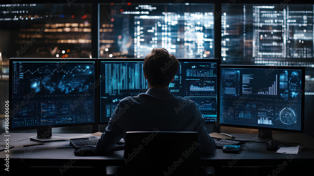 Professional Data Scientist Working on Multiple Screens with Complex Algorithms
Professional Data Scientist Working on Multiple Screens with Complex Algorithms