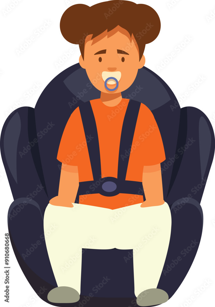 Illustration of a happy baby boy sitting in a safety car seat with pacifier in mouth Illustration of a happy baby boy sitting in a safety car seat with pacifier in mouth