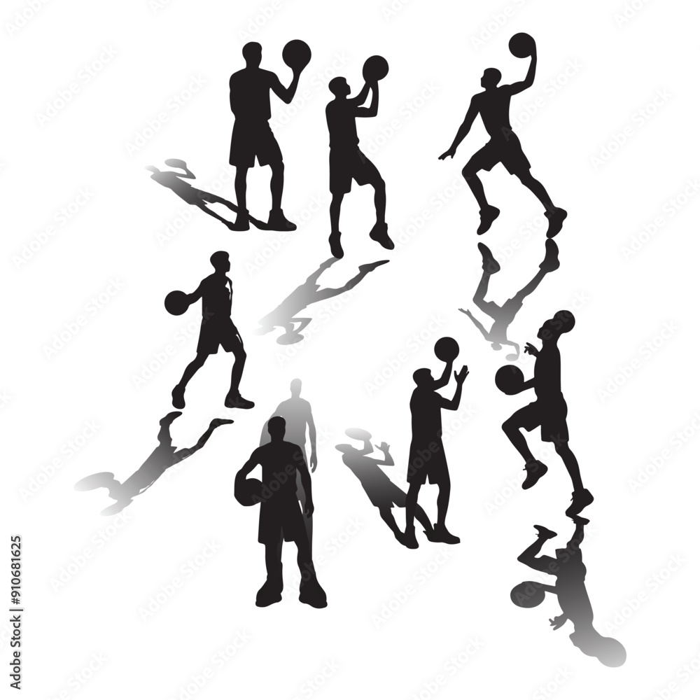 Vector set of silhouettes of basketball players, Basketball silhouettes. Man basketball player silhouette vector Vector set of silhouettes of basketball players, Basketball silhouettes. Man basketball player silhouette vector
