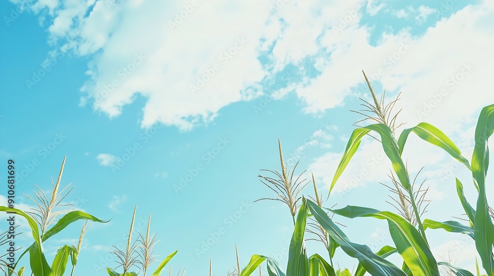 Cornstalk Sky Beautiful sky with wispy clouds provides the backdrop for a tall cornstalk presentation background Plenty of copy space in the blue sky field in this farmfresh template : Generative AI Cornstalk Sky Beautiful sky with wispy clouds provides the backdrop for a tall cornstalk presentation background Plenty of copy space in the blue sky field in this farmfresh template : Generative AI