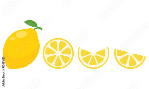 Fresh lemon fruits icon set isolated on white background.