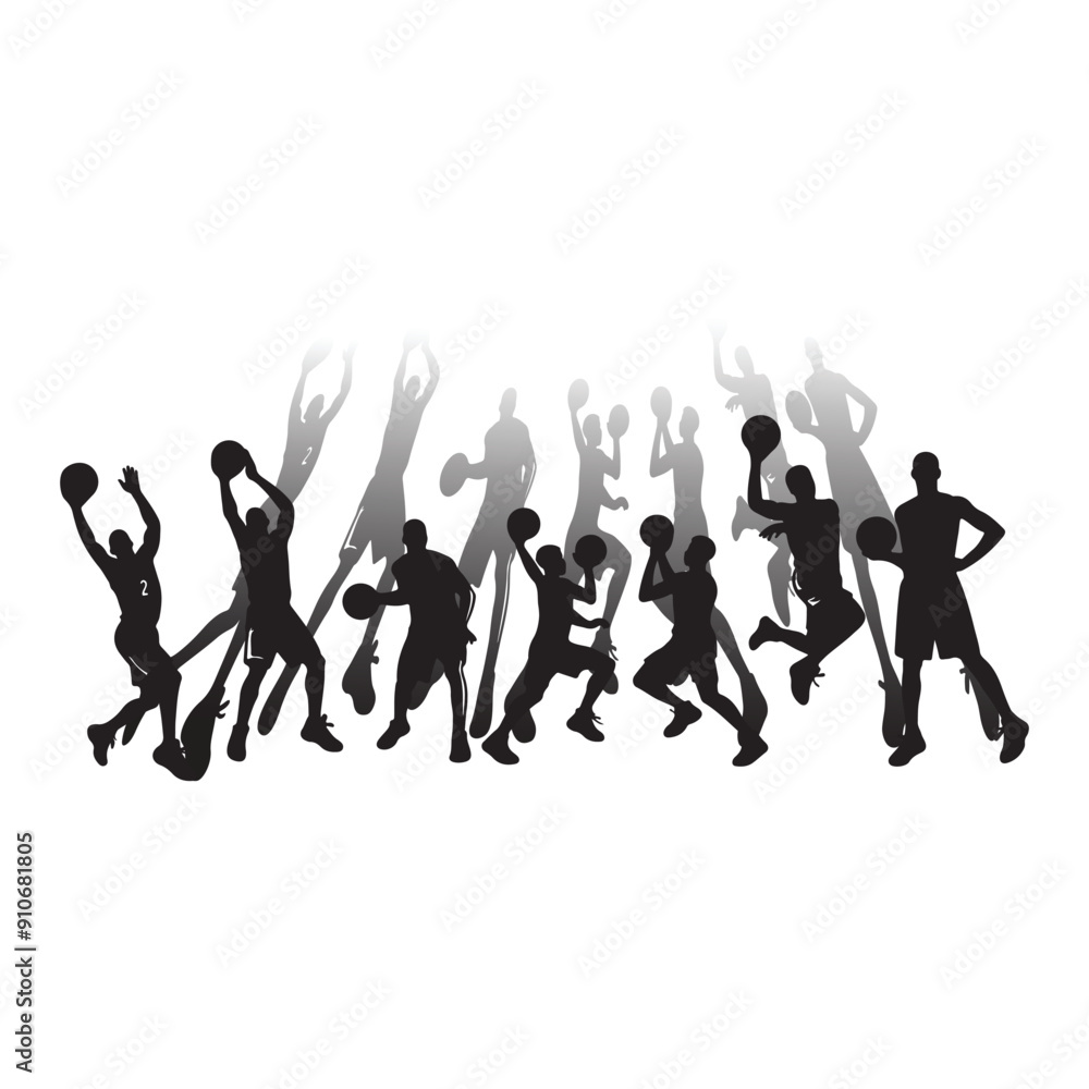 Vector set of silhouettes of basketball players, Basketball silhouettes. Man basketball player silhouette vector Vector set of silhouettes of basketball players, Basketball silhouettes. Man basketball player silhouette vector