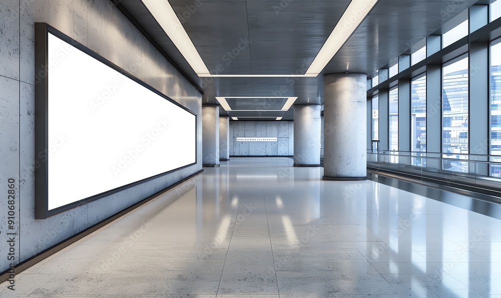 Blank Billboard in Modern Office Building Corridor Blank Billboard in Modern Office Building Corridor
