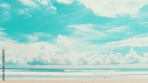 Beautiful tropical beach with blue sky and white clouds abstract texture background Copy space of summer vacation and holiday business travel concept Vintage tone filter effect color s : Generative AI