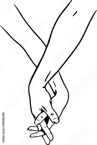 Loving couple intertwined holding hands vector black and white illustration