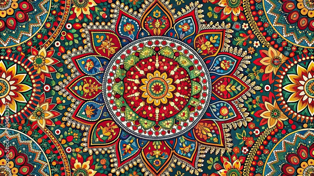 Intricate traditional ethnic pattern with vibrant colors and elaborate designs, ethnic, vibrant, colorful, detailed Intricate traditional ethnic pattern with vibrant colors and elaborate designs, ethnic, vibrant, colorful, detailed