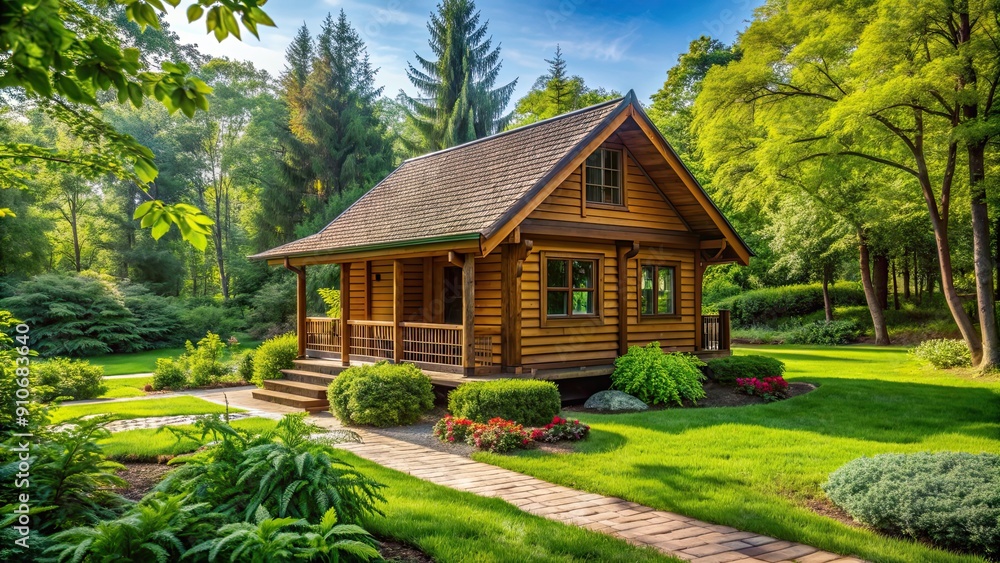 Wooden house surrounded by greenery in the park, wooden, house, park, nature, outdoors, peaceful, serene, tranquility Wooden house surrounded by greenery in the park, wooden, house, park, nature, outdoors, peaceful, serene, tranquility