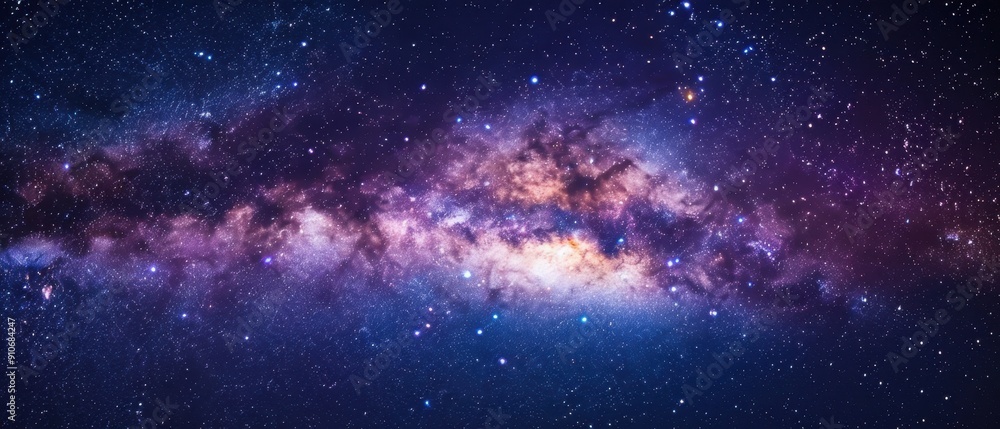 Obraz premium Vivid Milky Way galaxy with colorful nebula and countless stars captured in the night sky. Perfect for space and astronomy enthusiasts.
