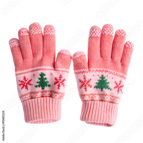 Christmas winter gloves on transparent background