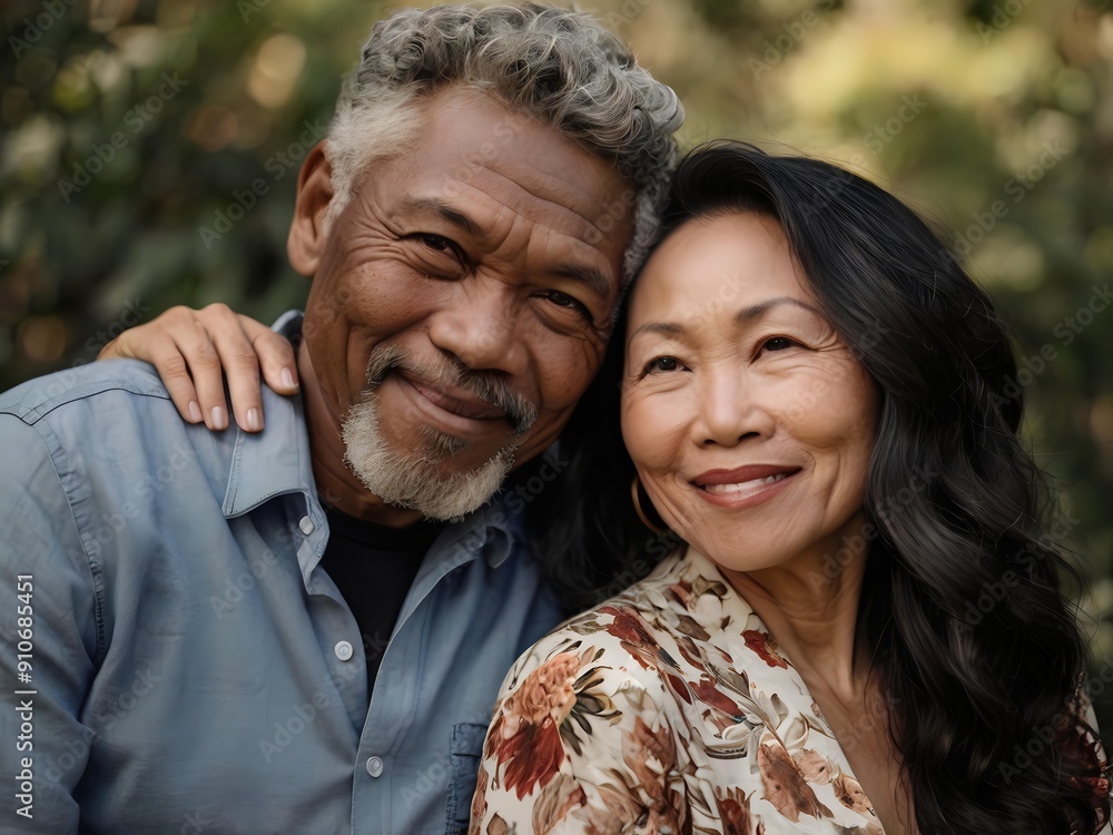 Portrait of a couple of black man from Africa and white woman from Asia, individuals of different races Portrait of a couple of black man from Africa and white woman from Asia, individuals of different races
