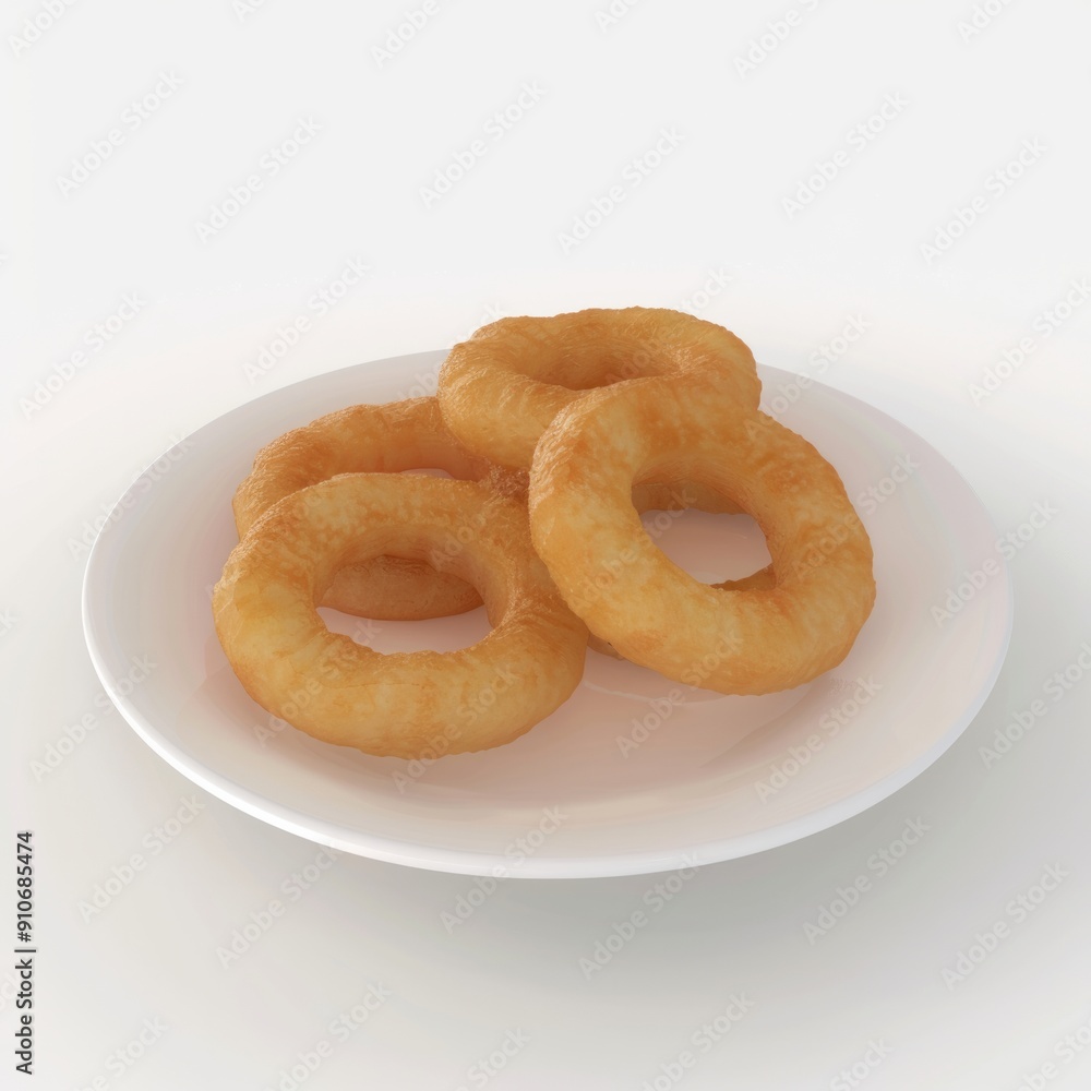 3D Render, Low Poly style of a serving of onion rings with a golden batter, on isolated white background, Generative AI 3D Render, Low Poly style of a serving of onion rings with a golden batter, on isolated white background, Generative AI