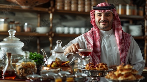 Wallpaper Mural Arab Man Serving Tea in Traditional Setting Torontodigital.ca