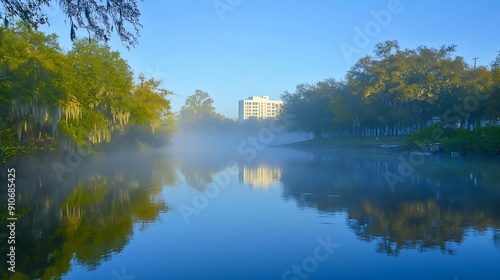 Morning Fog on Hillsborough river at Tampa Florida : Generative AI