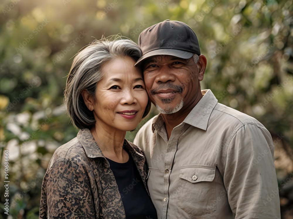 Portrait of a couple of black man from Africa and white woman from Asia, individuals of different races Portrait of a couple of black man from Africa and white woman from Asia, individuals of different races