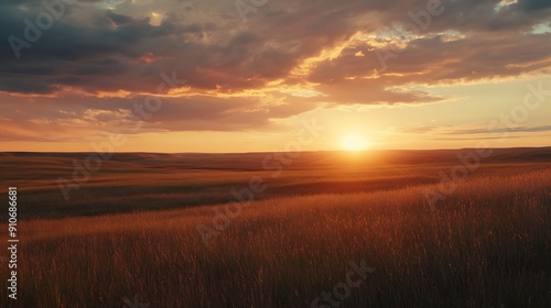 Sunset on the horizon over a vast landscape grasslands national park val marie saskatchewan canada : Generative AI