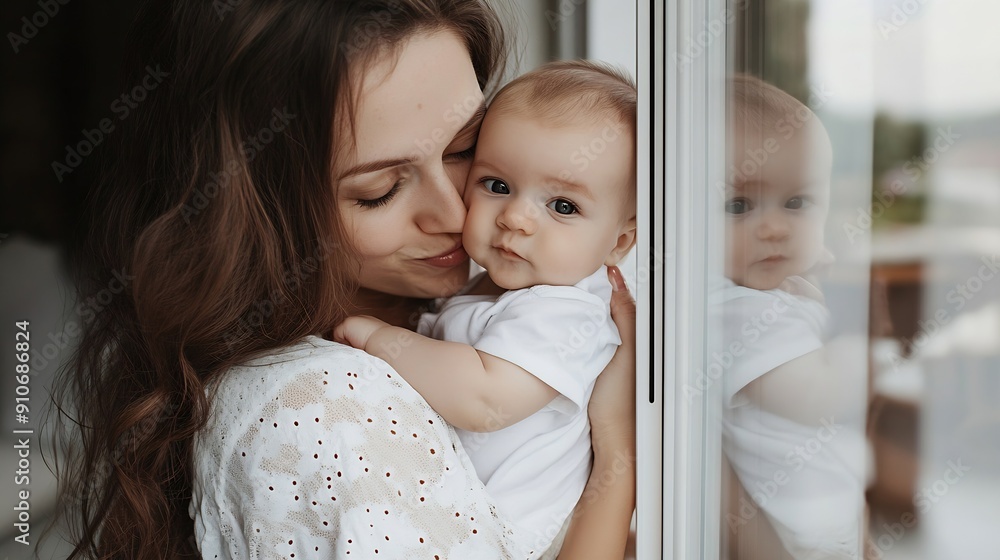 Φωτογραφία a mother with a newborn baby boy hugs and kisses gently holding him in her arms