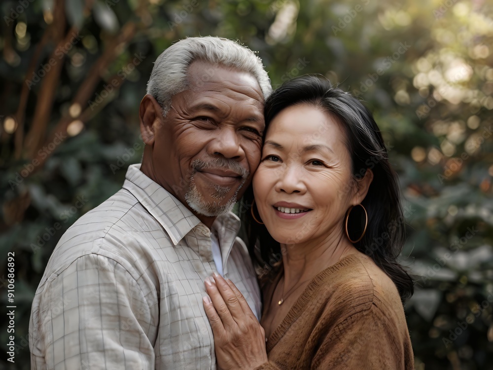 Portrait of a couple of black man from Africa and white woman from Asia, individuals of different races Portrait of a couple of black man from Africa and white woman from Asia, individuals of different races