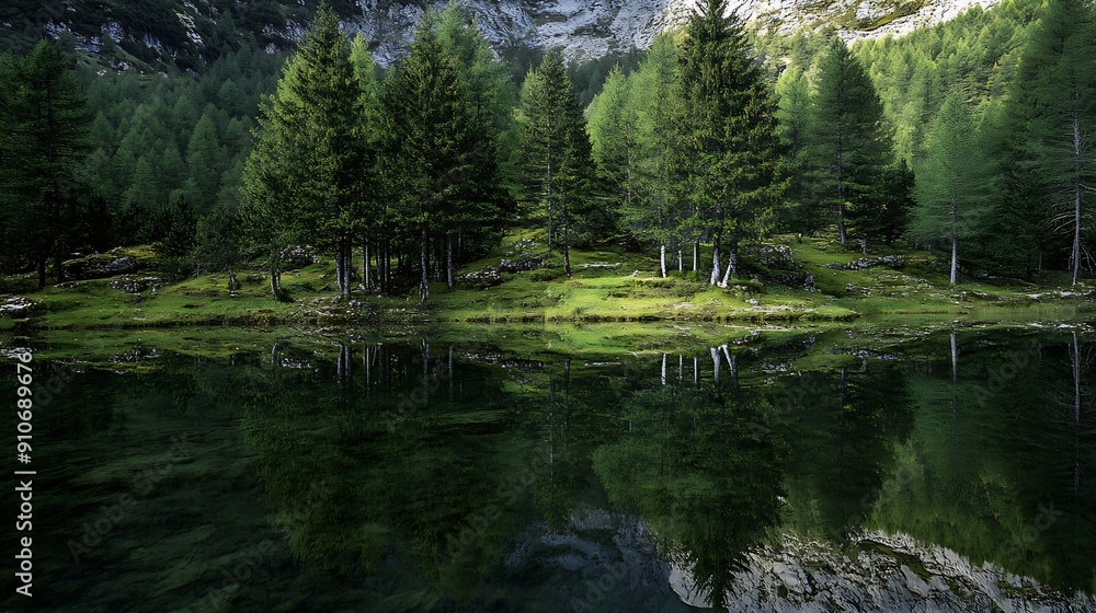 mirror lake with trees in pyrenes : Generative AI mirror lake with trees in pyrenes : Generative AI