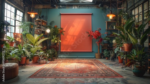 Indoor Garden Oasis with Red Backdrop