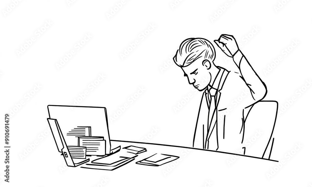 Black and White Illustration of a Stressed Businessman Black and White Illustration of a Stressed Businessman