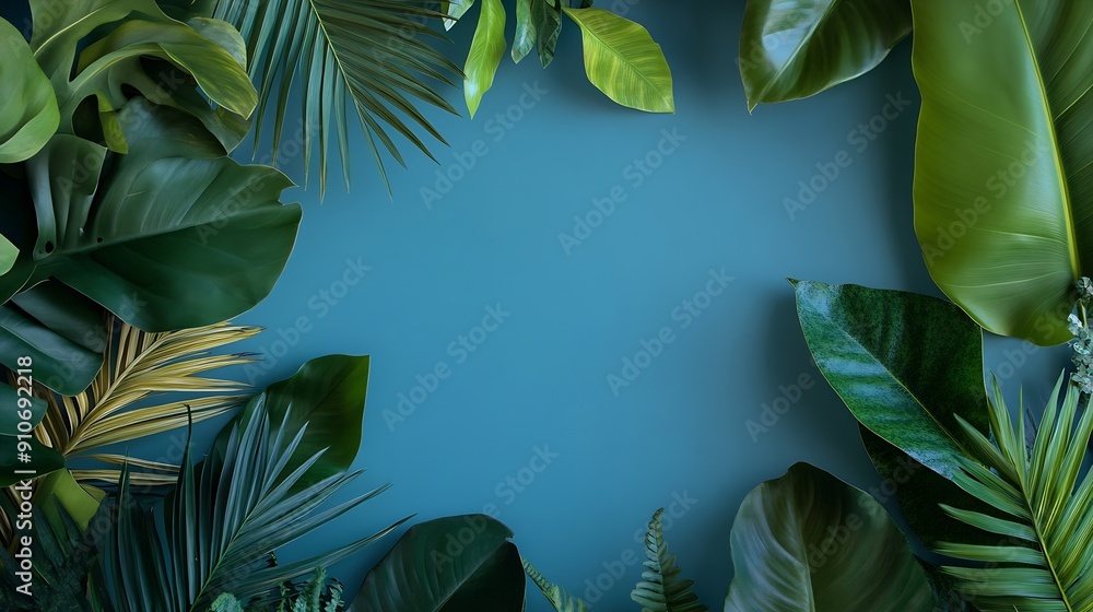 Blue background and green plants for powerpoint template : Generative ...